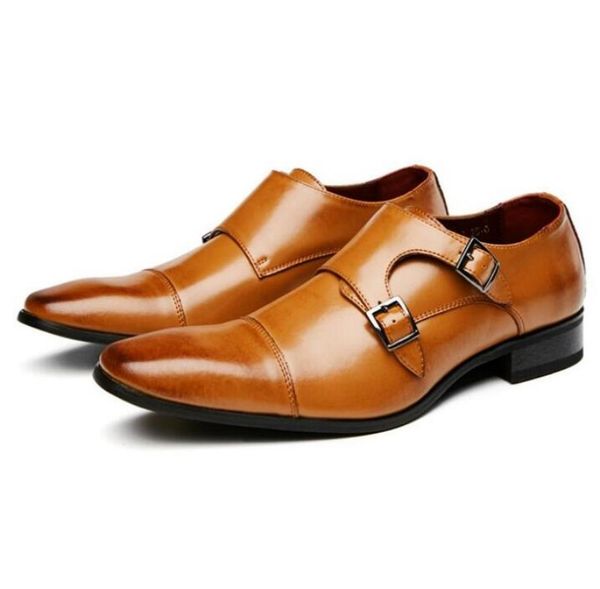 

japanese business leather shoes, men's formal shoes, casual fashion shoes, three monkke buckle monk shoes wedding shoes 45w64, Black