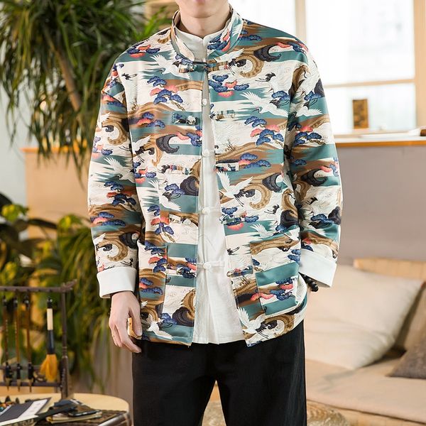 

chinese style single-breasted stand collar coat male slim flower jacket fashion casual male jacket 2019, Black;brown