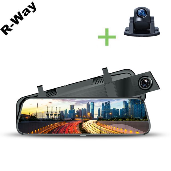 

r-way 9.66 inch 2.5d ips screen stream media high resolution dash cam touch screen 1296p night vision mirror dash cam car