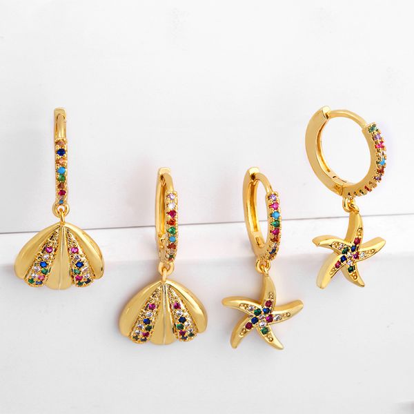 

rainbow cute starfish shell earrings gold tiny drop earrings for woman aretes de moda huggie jewelry fashion hangle earring, Silver