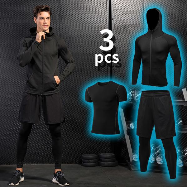 

tracksuit мужская running спорт комплекты gym спортивная костюмы дышащий фитнес колготки пот тренировки тренировочная одежда сухое fit 3шт