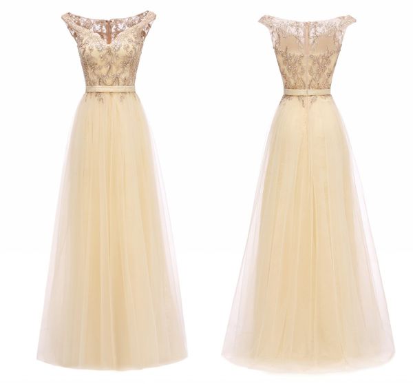 

2020 шампанское невесты платья длинные рукава cap a line appliques шнурка тюль подружек платья / горничной честь платье, White;pink