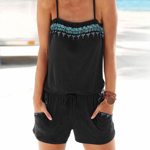 

womens holiday casual mini playsuit ladies jumpsuit summer beach rompers girls ladies bodysuit combinaison pantalon femme, Black;white