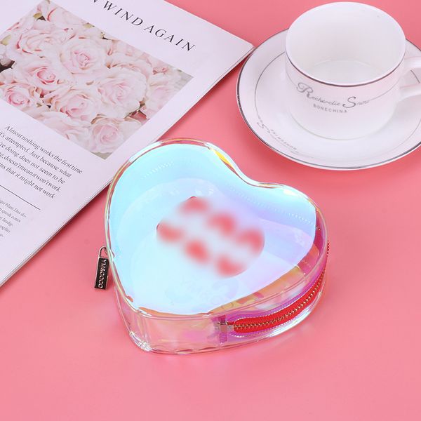 

2020 new ladies cosmetic bag heart-shaped cosmetic storage bag portable colorful pvc for women