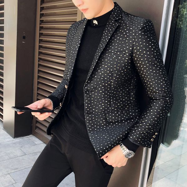 

new black mens blazer luxury dot jacquard single breasted wedding party male blazer plus size 5xl fashion club prom blazers men, White;black