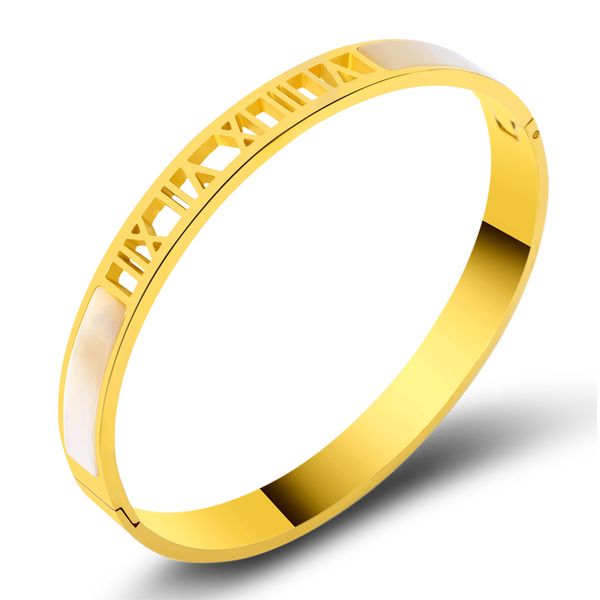 

brand zirconia crystal roman numbers bangle shell woman bracelet & bangle gold stainless steel pulseiras fashion jewery gift, Black