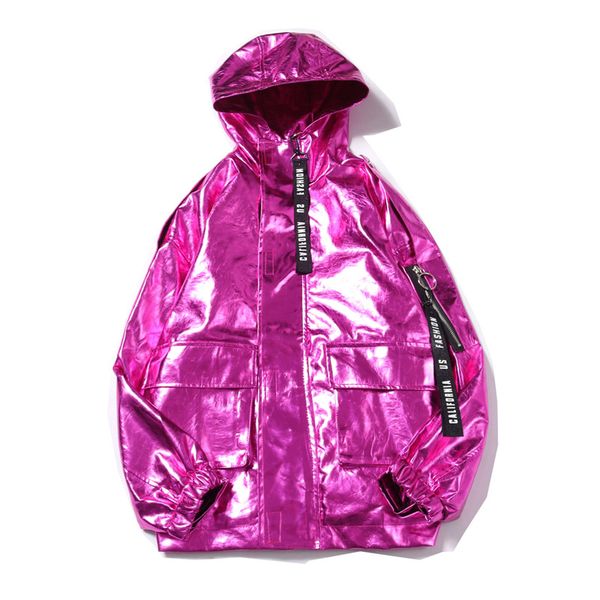 

19fw fashion trendy jacket men women street handsome motorcycle jacket reflective heavy metallic zip hooded mens jacket size s-xxl, Black
