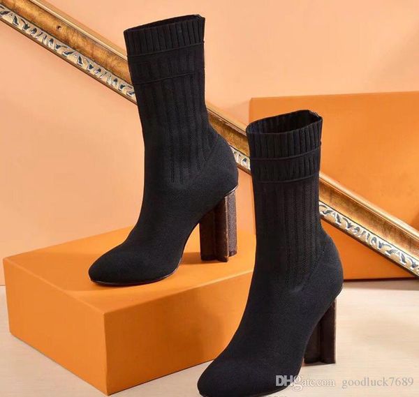 

woman shoes in autumn and winter knitted elastic boots designerl short boots socks boots large size 35-42 high heeled shoes, Black