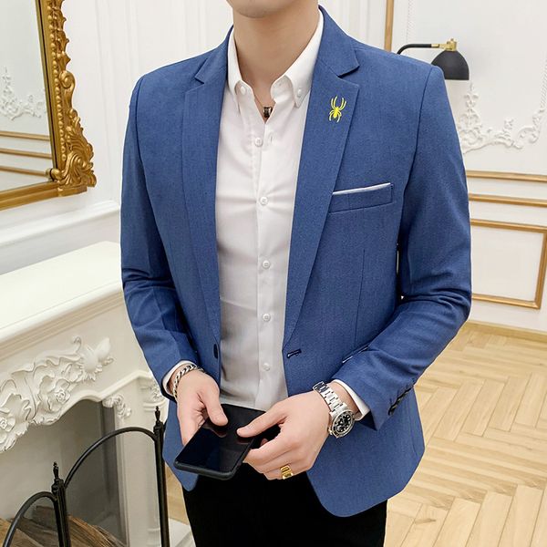 

2019 spring new pattern spider embroidery men jacket korean slim fit sleeve small suit black blazer masculino man blazer hombre, White;black