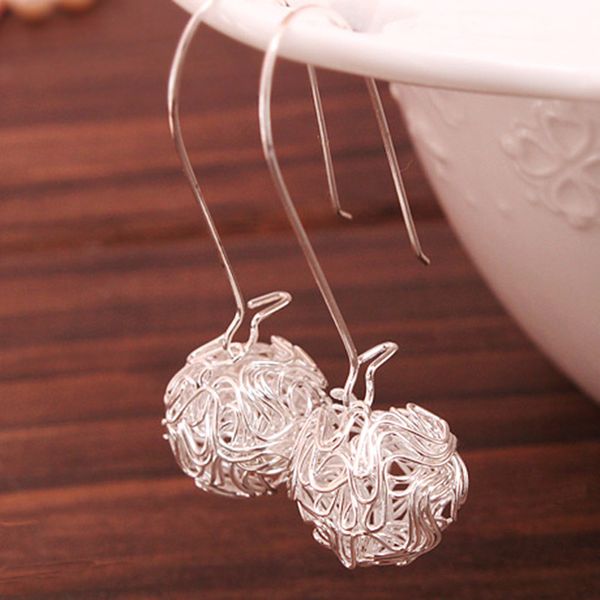 

new metal wire round ball pendant dangle drop earrings for women silver plated hollow earring party wedding statement jewelry