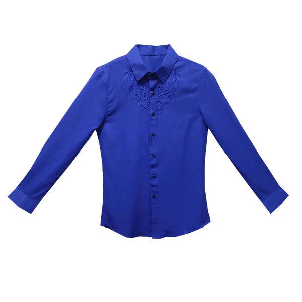 

men's casual shirts mens business long sleeve men embroidery shirt solid color social dress, White;black