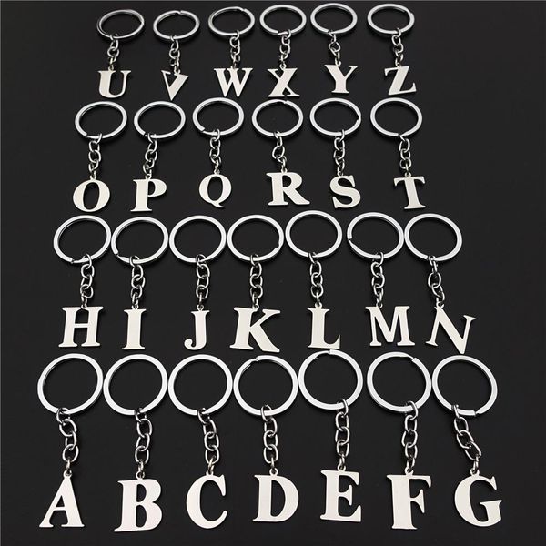 Edelstahl Buchstaben Schlüsselanhänger Alphabet A-Z Schlüsselanhänger Mode Unisex Schmuck Schmuck Charm Schlüsselanhänger Tasche Schlüsselanhänger Halter 26 teile/los Mix