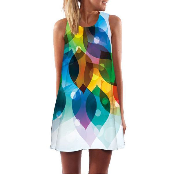 

women vintage boho summer dress sleeveless beach printed short o neck mini dress party elegant dresses vestidos verano 2019 new, Black;gray