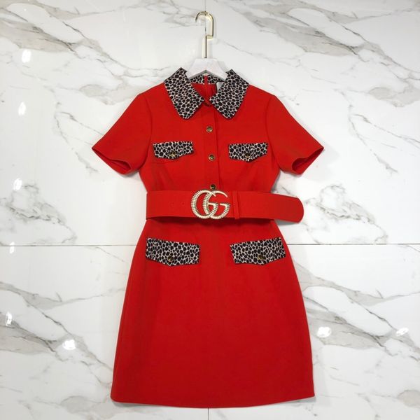 

designer 2020 red leopard sashes print women's dress milan runway lapel neck long sleeves embroidery beads holiday long dress 031810, Black