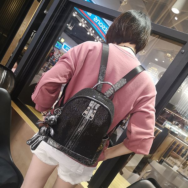 

mesh nylon cloth sequin bag female 2020 new foreign tide texture wild backpack female travel bags anti theft backpack bookbag