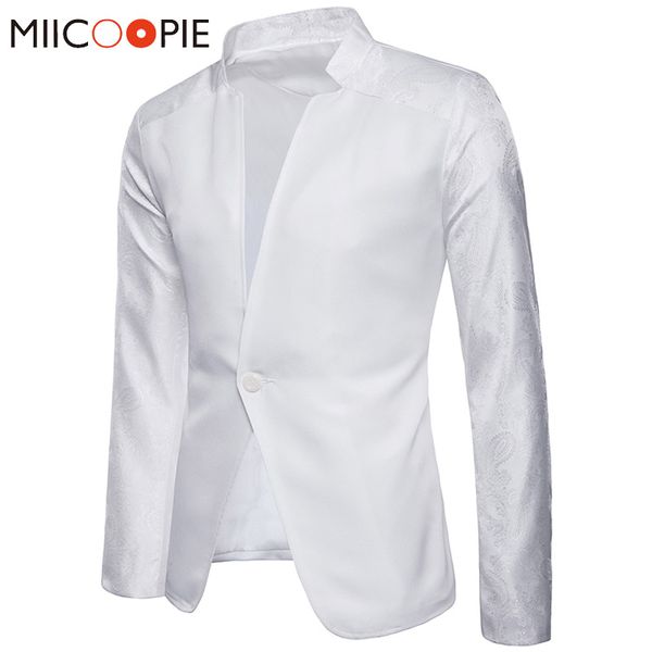 

men floral raglan sleeves suit jacket stand collar single button white blazer hombre luxury wedding solid color mens blazer coat, White;black