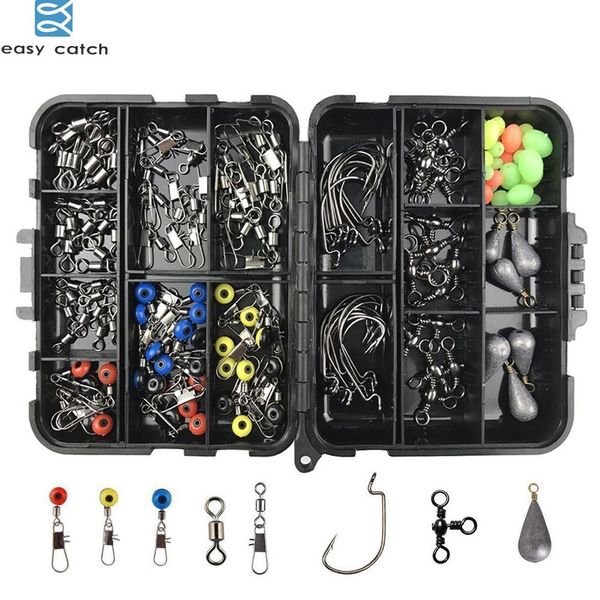 easy catch 160pcs/set fishing accessories kit including jig hooks fishing sinker weights swivels snaps tackle
