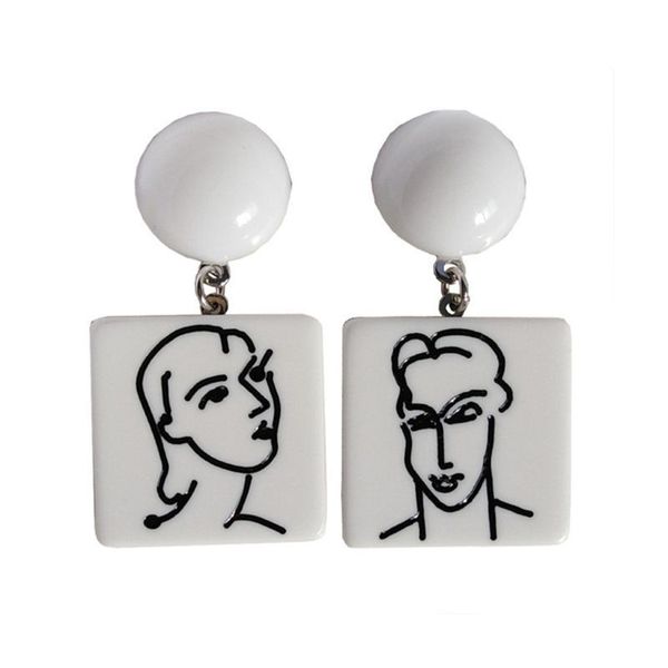 

2020 new white resin stud earrings women acrylic abstract face square drop earrings, Silver