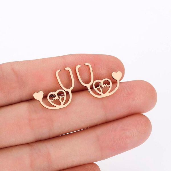 

chengxun unique stethoscope stud earrings romantic earrings doctor nurse hear your heartbeat gift for lovers, Golden;silver