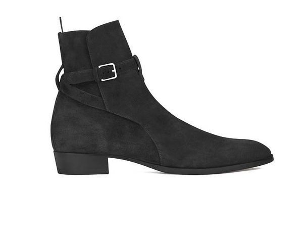 

2018 new england pointed toe wyatt men boots buckle strap slp ankle luxury suede boots, Black