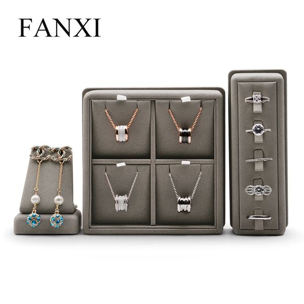 

fanxi pu leather jewelry dsiplay ring neckalce organizer holder earring showcase display for jewelry shop, Pink;blue