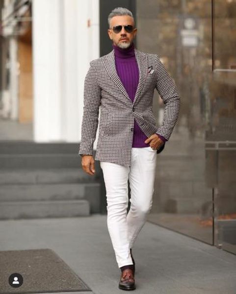 

lastest ddesign men's suit houndstooth dogstooth suit dinner tuxedos blazer masculino party man jacket only one piece, White;black
