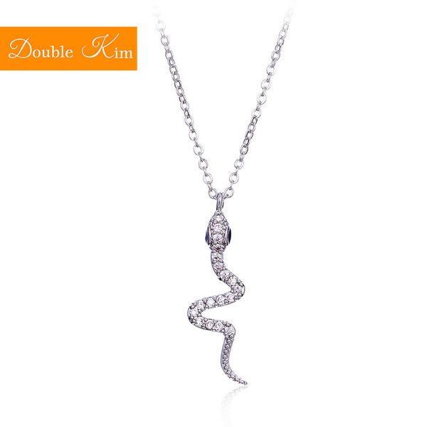 

small snake pendant necklace copper material silver color chain necklace inlaid zircon fashion trendy women jewelry gift