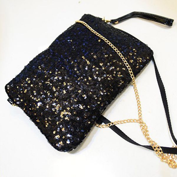 

large capacity shoulder bag evening party detachable strap sequins zipper chain club fashion glitter women