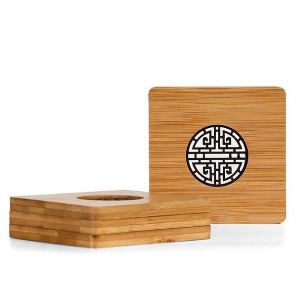 Geleneksel Çin Tarzı Bambu Fincan Mat Siyah Oymak Ceviz Ahşap Su Çay Bardağı Ped İçme Coaster Hediye ZC0268