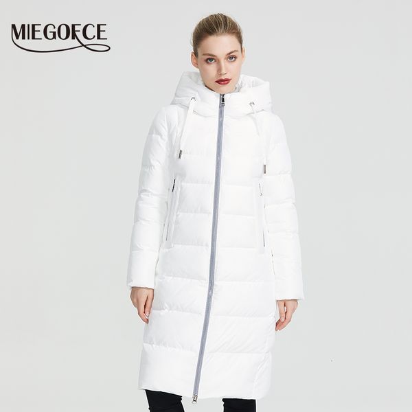 

miegofce 2019 new winter women collection coat ladie winter jacket below knee length warm coat with hood protect ffrom wind cold y190926, Black;white