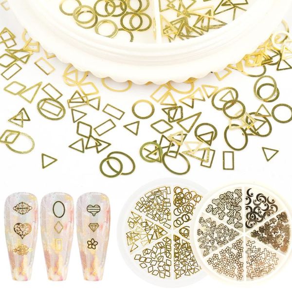 

3d hollow gold metal nail art decoration shinny ultrathin heart moon nail strass diy tiny gem manicure accessories slice le1589, Silver;gold