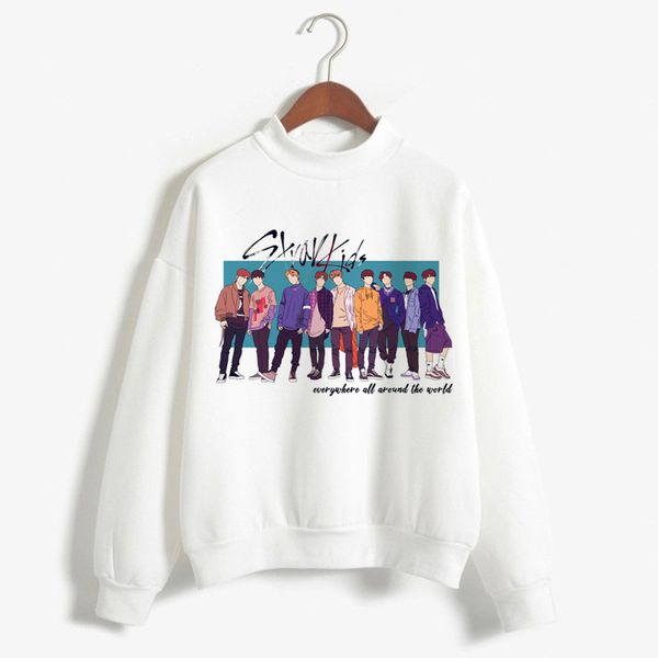 

new arrival stray kids harajuku printed k hoodies women sweatshirts kpop warm pullover turtleneck fan club hoodie for female, Black