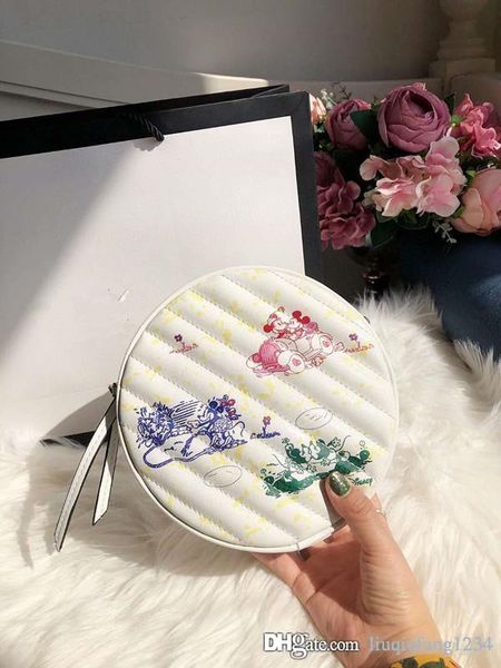 

female package 2020 new ling, bread printing small round bag genuine leather handbag shoulder bucket bags woman purses the designer handbags