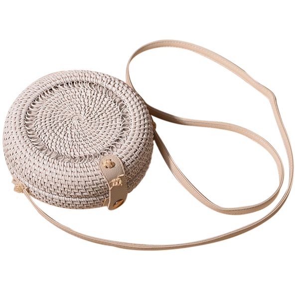 

white hollow rattan bag bali bohemian women vintage straw beach handbag mini round crossbody bag handmade shoulder bags