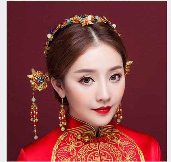 

headdress fengguan xiamen marriage dragon and phoenix coat headdress ancient dress hairpin shake accessory, Slivery;golden