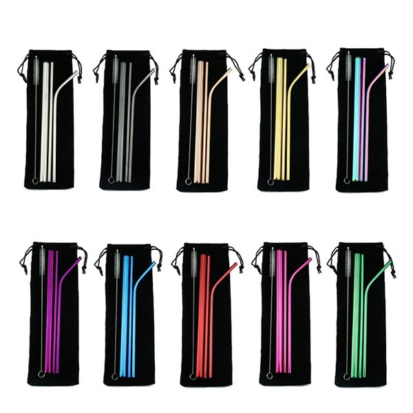 

5pcs drinking straw stainless steel metal straw with 1 cleaner brush drinkware accessories for drinks milk coffee