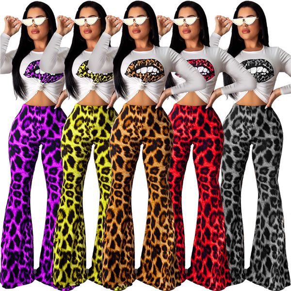 

women outfits two piece sets hoodies tracksuits bell bottom pants lip print flared pants leopard print fall winter selling dhl 1305, White