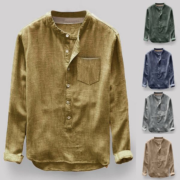 

new style ishowtienda fashion mens autumn winter button casual linen and cotton long sleeve blouse 2019 sales, White;black