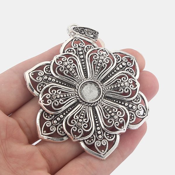 

2pcs antique silver large filigree flower pendants for necklace jewelry findings with 10mm blanks tray settings necklaces pendants
