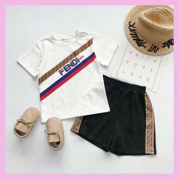 

child designer clothing suits 2019 letter print fashion two piece set summer boys tshirts + shorts tracksuits kids clothing sale, White