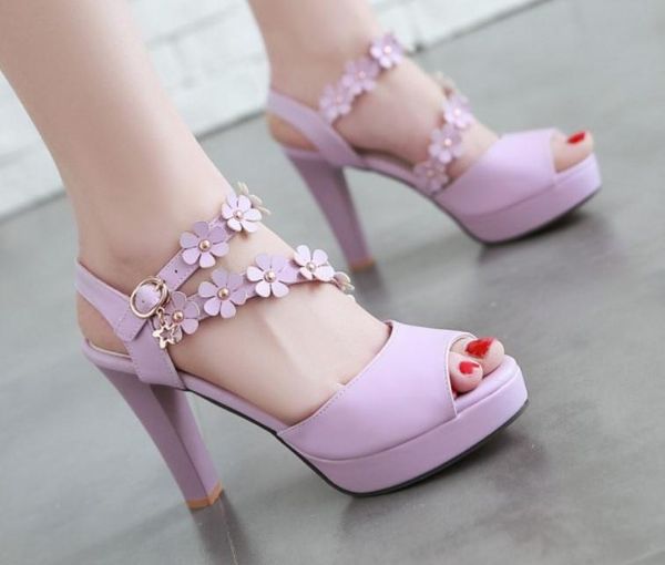 

2019 flower women's sandals in summer with new style high heel coarse heel waterproof table@170, Black