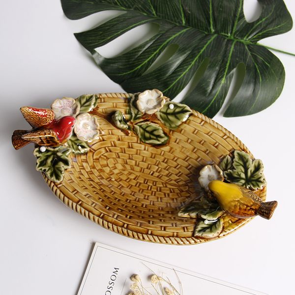

creative 2 vivid birds ceramic fruit candy dessert ornament handmade soap porcelain plate crafts home decor wedding decoration zj0540