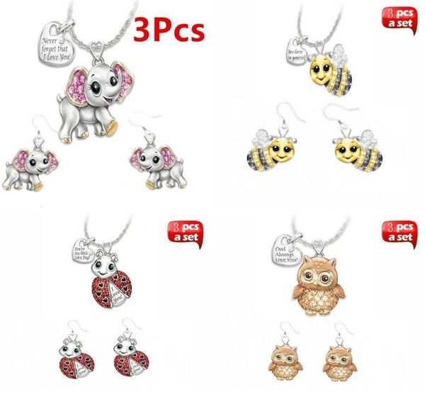 

elephant/owl/bee earrings & necklace jewelry sets never forget that i love you necklaces lovely animal earrings for women jewelry gift, Silver