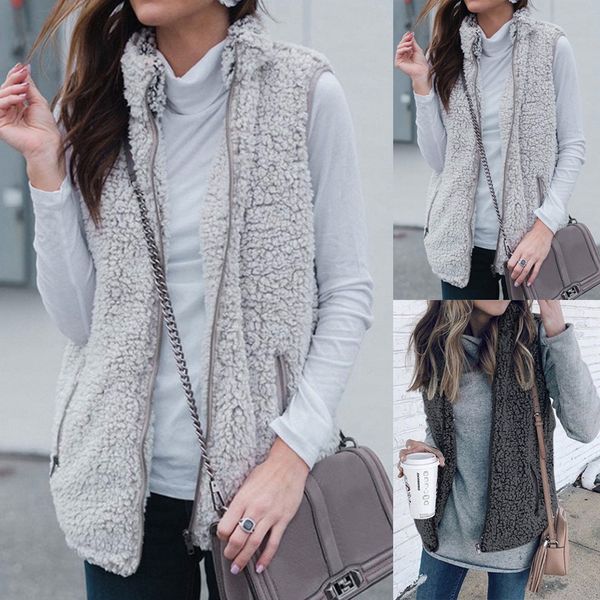 

faux fur coat vest casual warm winter jacket women sleeveless pullover blouse open front jacket coat long outerwear #d, Black;white