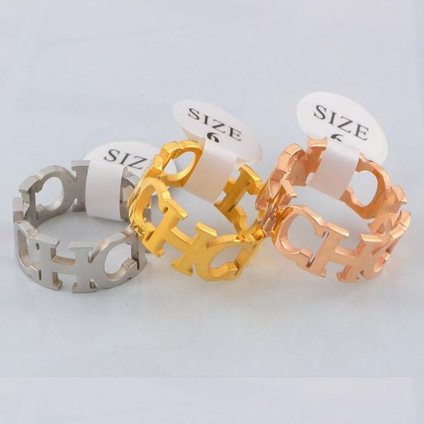 

women men stainless steel cool gold silver rose gold ch letter finger rings jewelry gift size 6~9