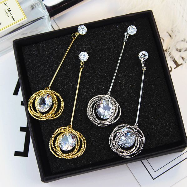 

circle long earrings for women new fashion trend korean zircon earrings jewelry, Silver