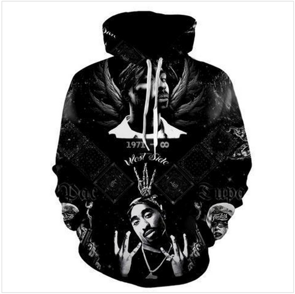 

out fashion streetwear 3d hd print casual 2pac tupac hoodies sweatshirts men women hoodie jacket coat lms092, Black