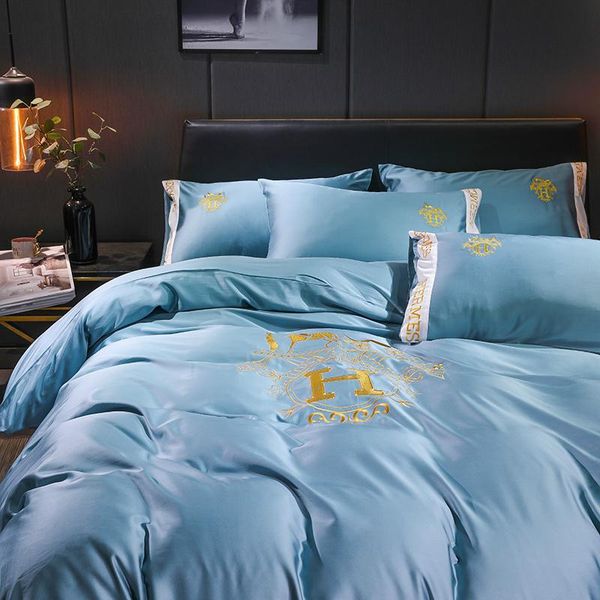 Blue H Letter Bed Cover Summer Spring White Stripe Top Quality New