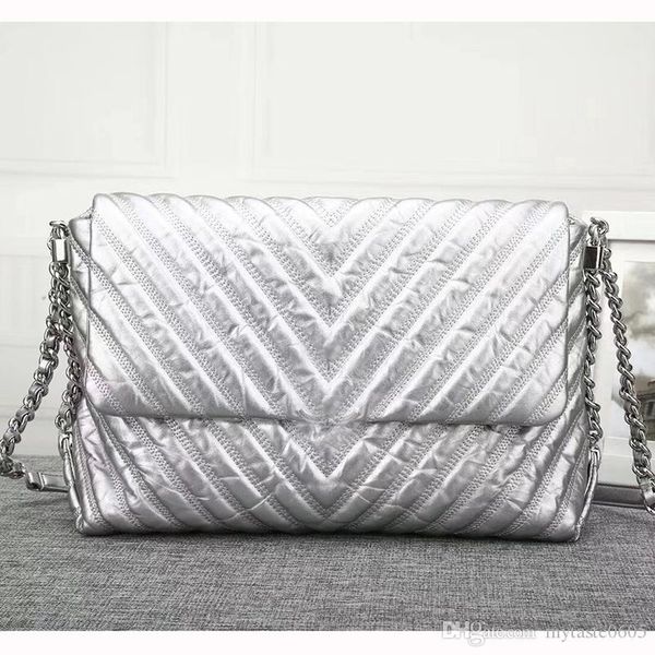 

est quality 30cm calfskin leather v pattern fashional designer crossbody bags 2 colors sliver/black large capacity shoulser bag