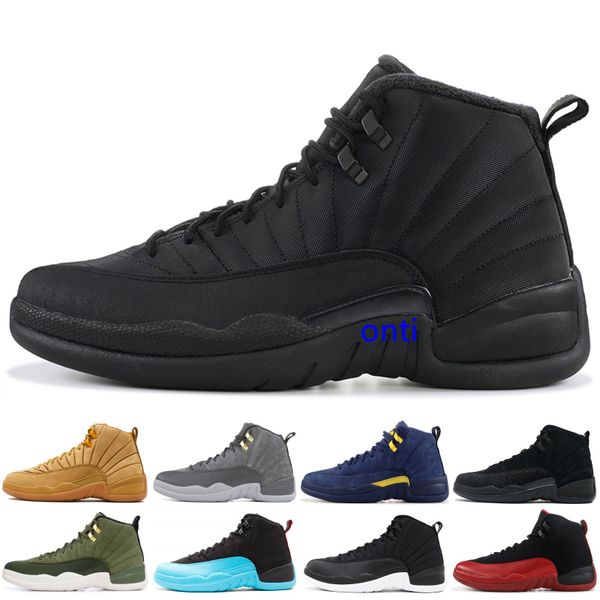 

12 12s high basketball shoes mens leather wntr prm michigan french blue xii men designer shoes sport competitive sneakers, Black